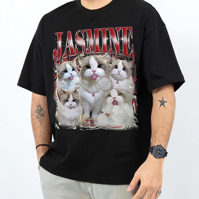 Mit & Mia Custom Your Own Bootleg Rap Shirts for Boyfriend Girlfriend Face Shirt with Photo Gift for Him Her Pet Lovers