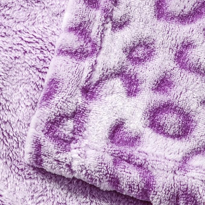 Bnuitland Purple Leopard Print Flannel Throw Blanket, 300 GSM Double Sided Fuzzy Fluffy for Bed Sofa Couch Travel, Super Soft Lightweight Cheetah Print Blanket for Adults and Kids, 50×40 inch
