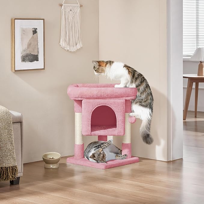 Yaheetech 23.5in Cat Tree Tower, Cat Condo with Sisal-Covered Scratching Posts, Cat House Activity Center Furniture for Kittens, Cats and Pets - Pink