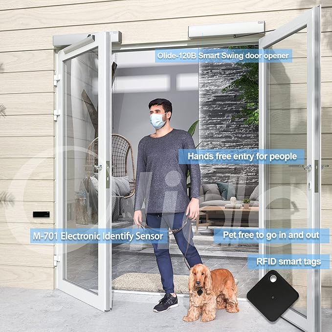 Olideauto Automatic Pet Door Opener with Smart RFID Tag Sensor for Pets,Silver Color Electric Automation Door Opener with Wireless RFID Tags for Cat,Dog
