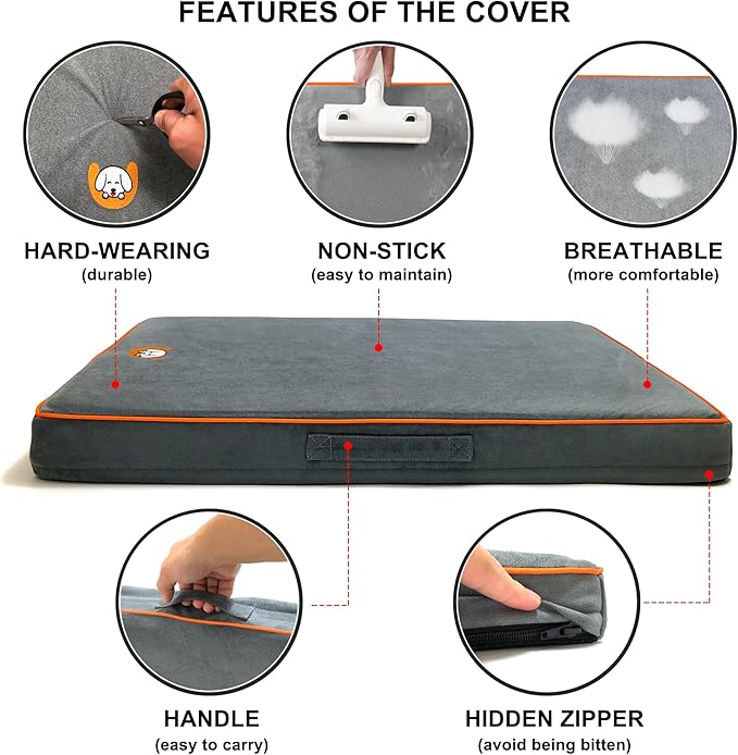 Hard-Wearing Orthopedic Dog Bed for Crate, 23x16 Inch, Made of Memory and HR Foam, Two-Sided Use, Providing Soft and Relatively Hard Support, with an Extra Inner Waterproof Protector (Gray)