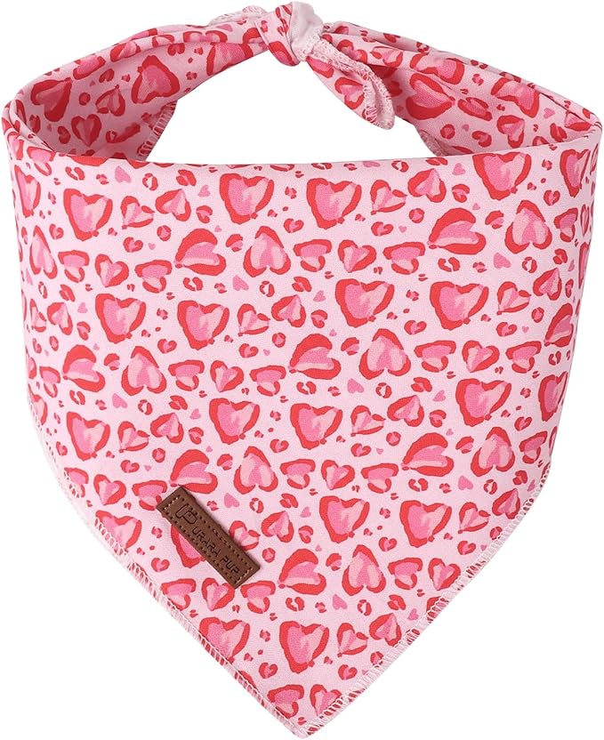 Valentine Dog Bandana, Pink Heart Triangle Bid Scarf for Small Medium Dog, Cotton Pet Kerchief for Girl Boy Dogs or Cats, Red Dog Bandana, Cute Adorable Puppy Bandana
