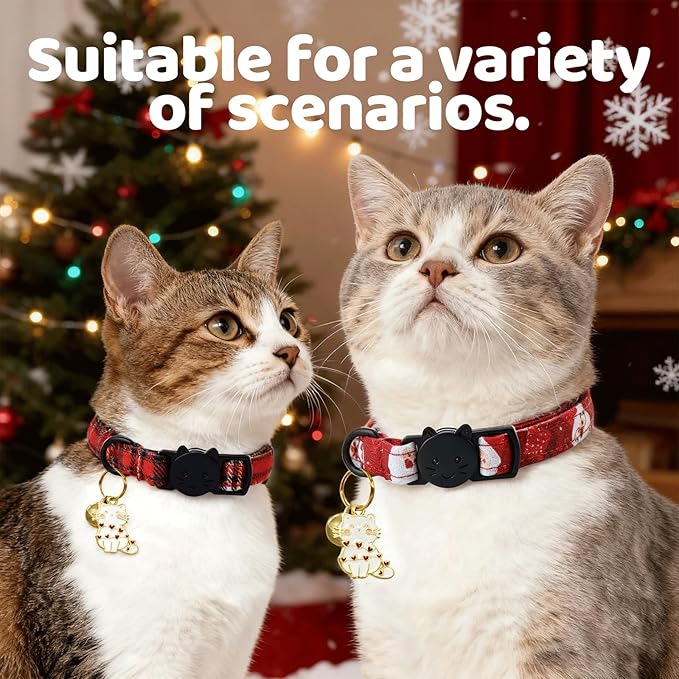 Elegant little tail 2 Pack Cat Collar- Christmas Cat Collars Breakaway with Bell Pendant Wedding Kitten Boy Girl Safety Adjustable 7-12 Inch Collar for Small Cats Puppy