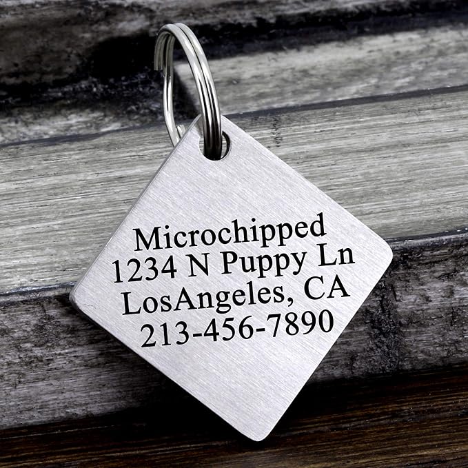 Ultra Joys Stainless Steel Custom Dog & Cat Tags - Personalized Front & Back Engraving, Optional Both Sides, Diamond Tag Mountain Silver Large