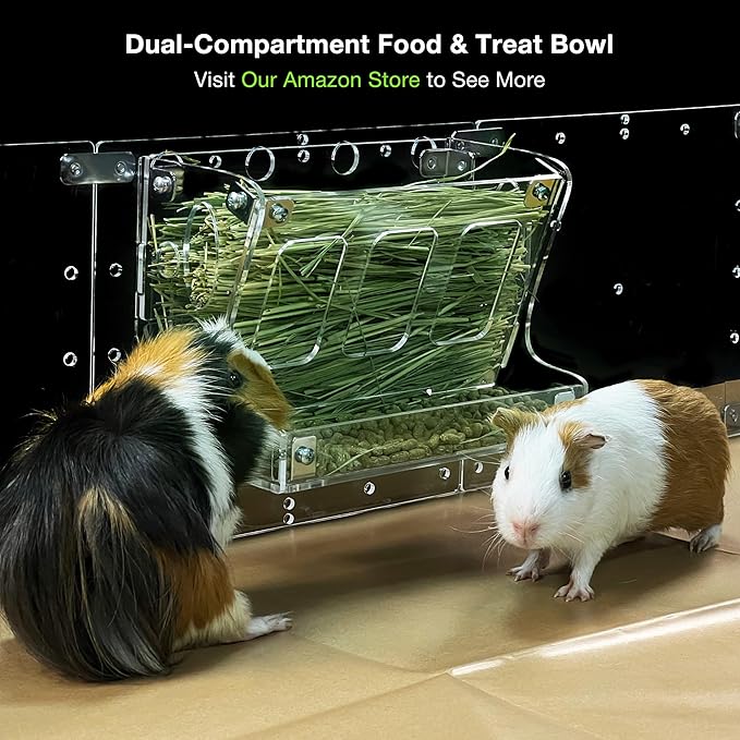 GuineaLoft™ 2-in-1 Hay & Food Feeder for Guinea Pigs, Rabbits & Small Pets – No-Waste Hay Rack with Dual-Compartment Bowl, Easy Cage Mount, Space-Saving Design