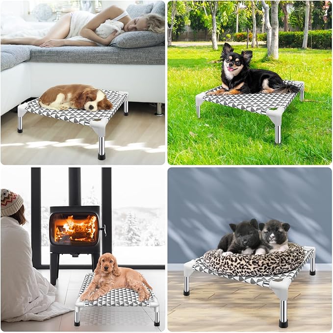 Elevated Outdoor Dog Bed Updated Raised Pet Cot Cooling Puppy Bed Lifted Dog Bed for Small Pets|Indoor Detachable Raised Dog Bed with Non-Slip Feet,Double-layer Cloth(S)