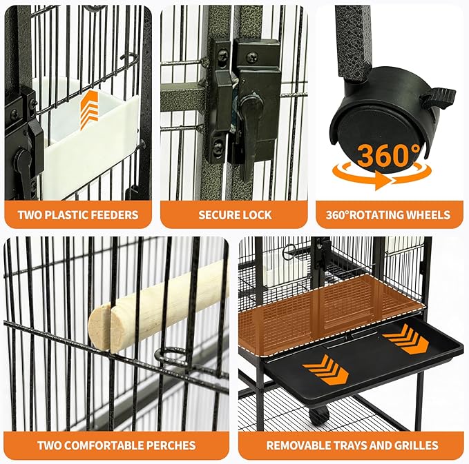 Large Bird Cage, 40.5" H Big Bird Cage with Stand for Parakeets Parrots Conures Lovebird Cockatiel Black