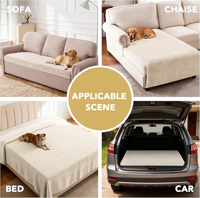 H.VERSAILTEX Non Slip Pet Couch Cover Chenille Dog Bed Protector Thick Soft Sofa Slipcover Pet Friendly Washable Couch Cushion Covers for Pets (52" x 82", Ivory)