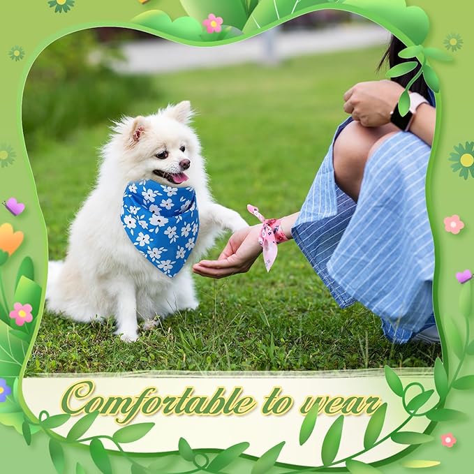 Weewooday 50 Pcs Spring Dog Bandanas Bulk for Dogs Soft Bibs Adjustable Triangle pet Bandana for Small Medium Large Costume(Floral Pattern, 25.6 x 17.7 x 17.7 Inch)