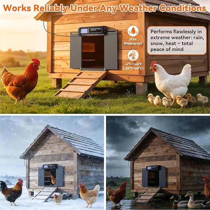 Automatic Chicken Coop Door Large Size, 7W Solar Powered with Timer & Light Sensor, Anti-Pinch Safety Chicken Door, Remote Control, Predator-Proof Aluminum Door for Poultry, Ducks & Chickens