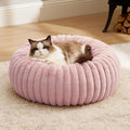 Bedsure ComfyFleece™ Cat beds for Indoor Cats - Donut Dog Beds for Small Dogs with Corduroy Fleece & Anti Slip Bottom, Faux Fur Pet Beds with Washable Removable Cover, Blush Pink, 20x20x6 inches