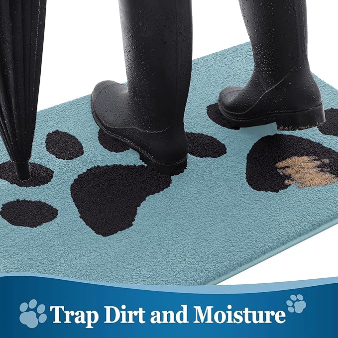 Buganda Dog Door Mat for Muddy Paws, Absorbent Dirt Trapper Washable Indoor Doormats, Non Slip Low-Profile Mud Mat for Dogs, Front Entrance Doormat for Inside Floor (30x20 Inches, Blue)