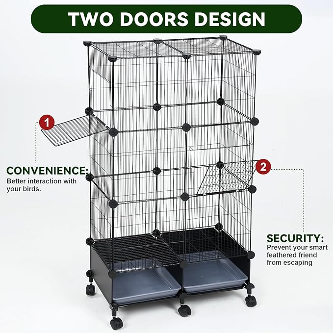 Upgraded Encrypted 46-Inch Bird Cage, with Wooden Perches, Metal Parakeet Cage with Slide-Out Tray, Water Bottle&Feeder, Bird Cages for Parrot,Parakeets,Cockatiel,Lovebird,Small Mid-Sized Birds