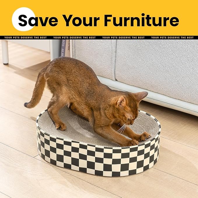 Cat Scratcher Cardboard, 2-in-1 Oval Scratching Pad & Lounge Bed, High-Density Corrugated Board with Enclosed Bottom to Catch Debris, Furniture Protector for Indoor Cats & Kittens