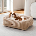 Washable Dog Bed for Small Medium Dogs - Rectangle Orthopedic Corduroy Fleece Pet Bed with Removable Cover and Nonskid Bottom, Calming Puppy Bed Soft Pet Sofa, Camel(25x21x7inchs)