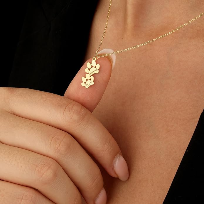Personalized Cute Dog Cat Paw Name Necklace Forever Love Custom Heart Pendant Pet Name Necklace Gift for Pet Lovers