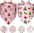Cute Christmas Dog Bandanas XLarge 2PCS, 4 Pattern Holiday Scarf for Boy and Girl, Triangle Reversible Bibs Breed for Puppy Pets