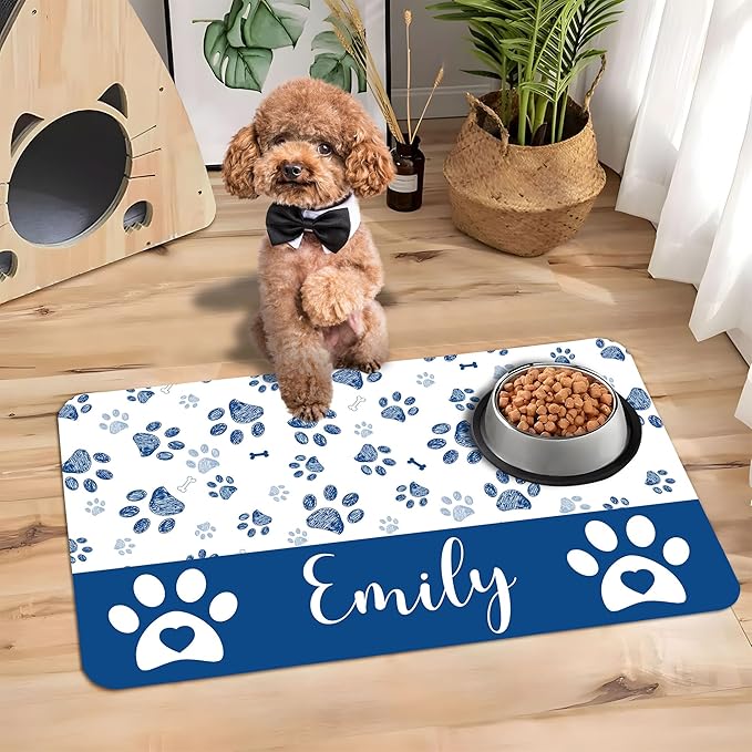 Personalized Dog Cat Mat with Name Photo Custom Placemat Feeding Mats for Food and Water Customized Non-Slip Waterproof Doormat for Bowls Outdoor Indoor Floors Gifts for Pet Owner
