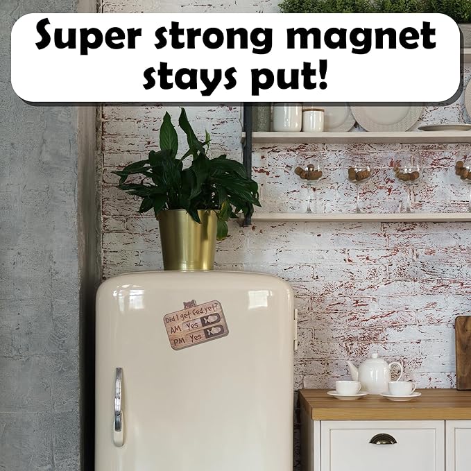 Cat Feeding Tracker-AM PM 2-Meal Wooden Fridge Magnets - Cat Feeding Reminder(3.5'' x 5.4'') with Stand - Did I Get Fed Yet-Pet Accessories to Track & Prevent Overfeeding or Underfeeding of Pets-A03