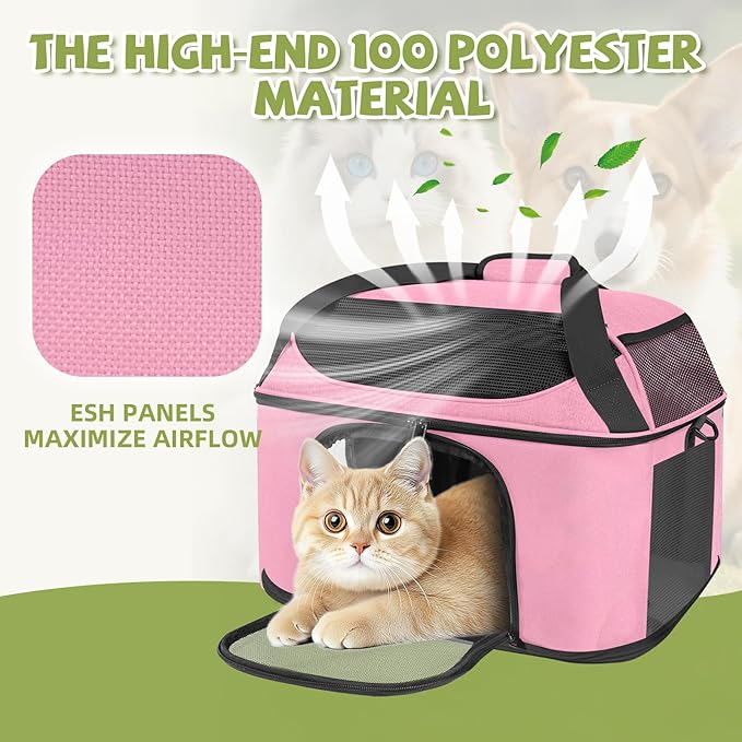 Premium Cat Carrier for Pets Up to 20 Lbs, Cat Travel Bag Soft-Sided Backpack Pet Carriers with Padded Shoulder Strap, Dog Carrier for Small Dogs Puppy Carry Airline Approved, Pink
