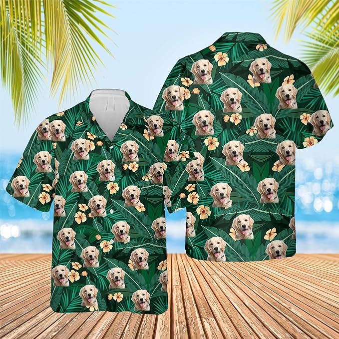 DILYPOD Custom Hawaiian Shirt with Face, Personalized Button Down Hawaiian Shirts for Men, Women, Photo Hawaiians Shirt