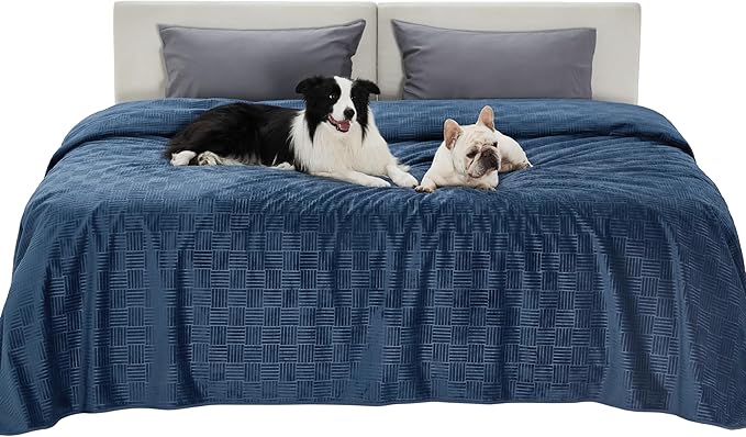 Bedsure Waterproof Bed Cover for Dogs Washable - Waterproof Blanket for King Bed Couch Sofa Cozy, Lightweight Furniture Protector for Pet Cat Quick Drying, Navy, Cal King，82x120IN