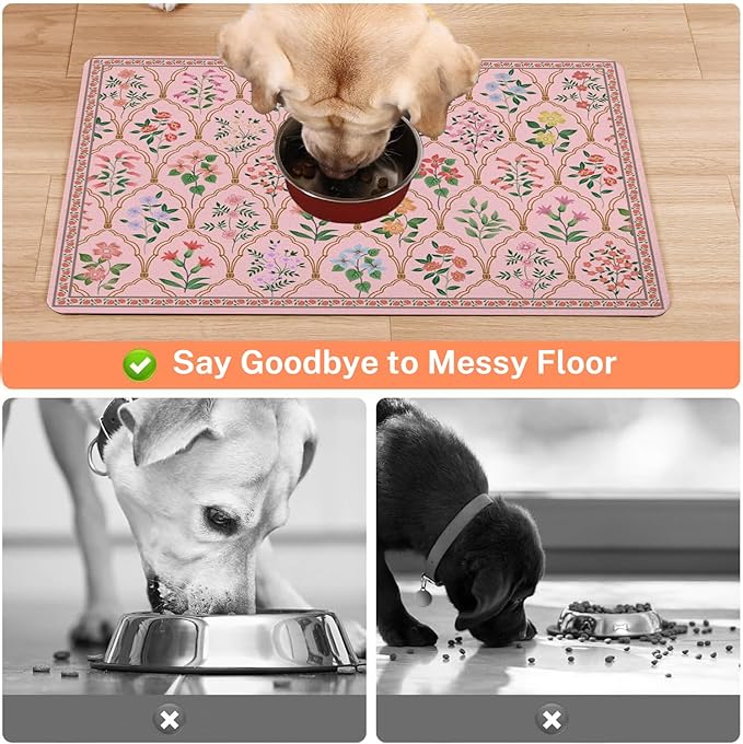 Absorbent Pet Dog Bowl Mat for Food and Water, Pet Cat Food Feeding Mat with Non Slip Rubber Backing, Dog Food Mats for Floors Waterproof, 12"x20"