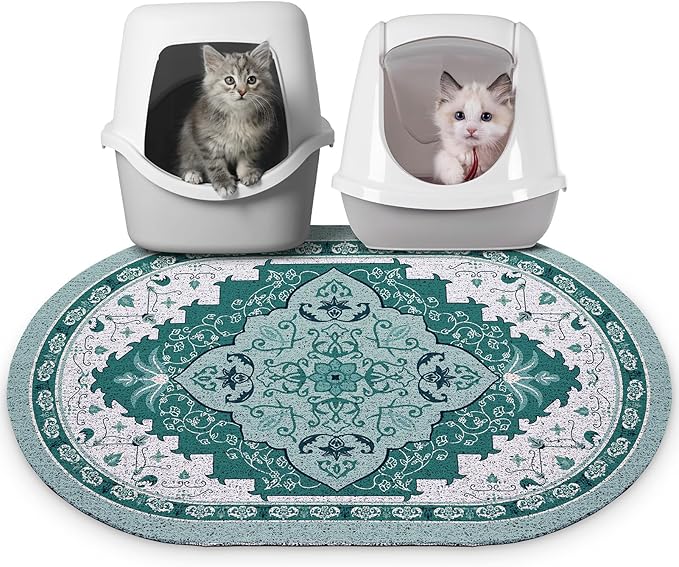 Bienbee Cat Litter Mat, 33" x 22" Large Size Litter Box Mat Rug with Non-Slip Bottom,Urine and Water Proof, Easy to Clean Cat Supplies Essentials for Indoor Kitty Kitten Floor,Green L