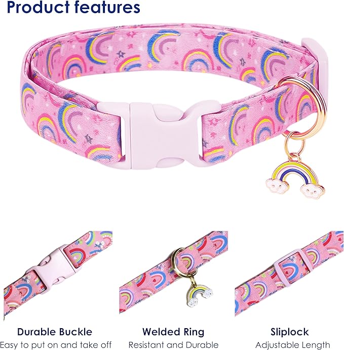 Cute Dog Collar Rainbow Pattern for Boys and Girls Holiday Dog Collars Summer Fall Gift Adjustable for Small to Medium Breed Dogs (Rainbow, S)