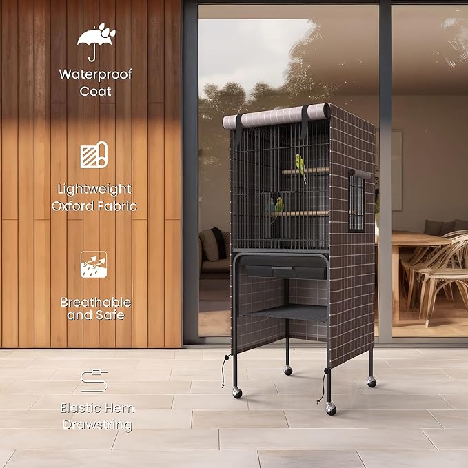 Universal Bird Cage Cover Good Night Blackout Thin Lightweight Breathable Small Animal Cages Cover Pet Removable Durable Protector (Beige, 60" H x 18" W x 18" L)