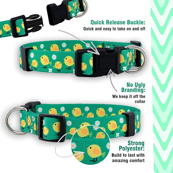 Native Pup Easter Dog Collar, Cute Spring Gift for Puppies, Pink Pastel, Eggs, Chicks, Bunny Adjustable for Small, Medium, Large Breeds (Chicks, Small)