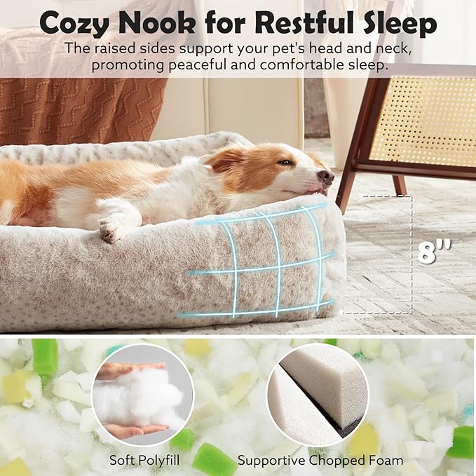 JOEJOY Dog Bed Medium Size Dog, Washable Orthopedic Premium Soft Corduroy Fleece Pet Bed with Removable Zipper Cover, Cute Calming Puppy Bed with Non Skid Bottom