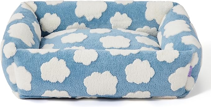 LE SURE Cute Dog Bed for Medium Dogs - Washable Pet Beds,Cozy Rectangle Orthopedic Sofa with Jacquard Shaggy Plush & Anti Slip Bottom,30x24x8inches