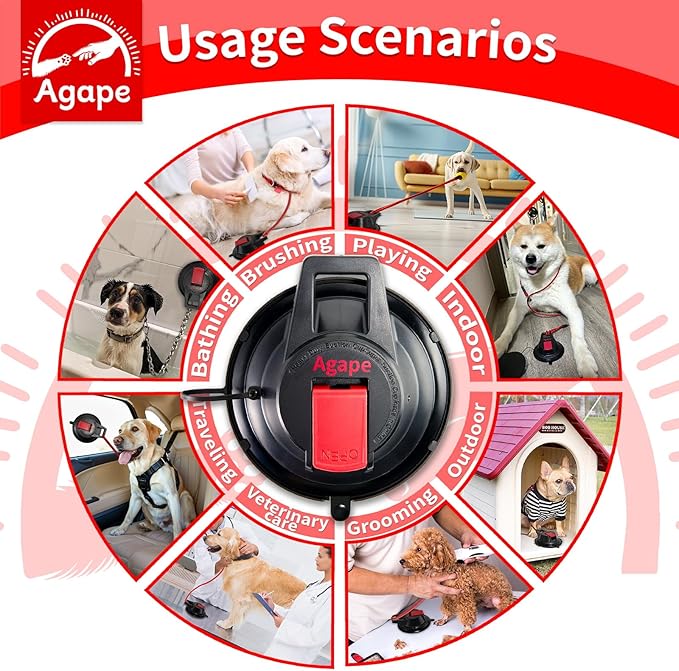 Agape Dog Heavy Duty Suction Cup with Bathing Tether, Withstand up to 100lbs, Pet Shower Accessories for Leash Large Dogs to Keep Them in Place, Cat Grooming Tub Restraint for Trimming, Blowing