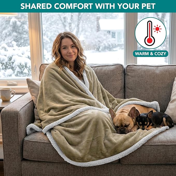 PetAmi Waterproof Dog Blanket for Small Medium Dog Puppy Cat Throw for Couch Cover Leakproof Protection, Sherpa Fleece, Reversible Soft Washable 29x40 Taupe