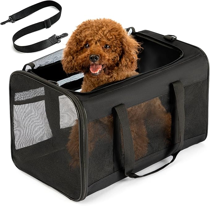 Dog Carrier Bag,Soft-Sided Pet Carriers for Dogs with 4-Sided Mesh, Cat Transport for Large Cats Small Dog Up to 20lb,Collapsible Dat Travel Carrier-L,Black