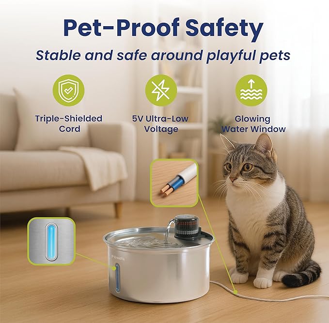 PawsPik PureFlow MAX Automatic Pet Water Dispenser, Stainless Steel Curve Dog & Cat Water Fountain, 3.2-Liter for Fresh, Long-Lasting Hydration