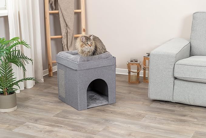 Trixie Crazy Cube Stackable Cat Condo with Sisal Scratching Surface & Reversible Plush Cushion – Tool-Free Assembly, Collapsible Modular Indoor Cat Furniture, Sturdy MDF Cave, Supports up to 35 lbs