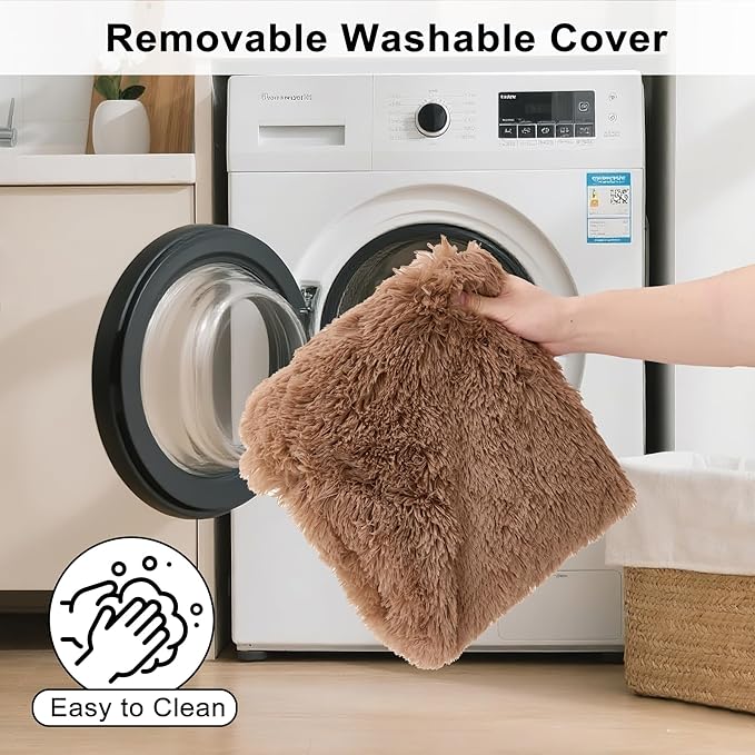 Fluffy Orthopedic Dog Beds for Puppy/Cats with Washable Removable Cover Dog Crate Bed Egg Crate Foam Support Plush Pet Pad Mat with Anti-Slip Bottom (24 * 16,Khaki)