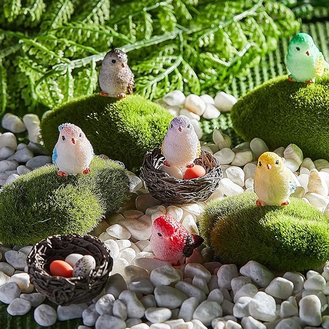 Jetec 30 Pieces Garden Accessories Bird Decorative Figurines Miniature Bird Figurines for Garden, Dollhouse Miniature, Cake Topper, Micro Landscape, Yard Bonsai Decal, Home Decoration