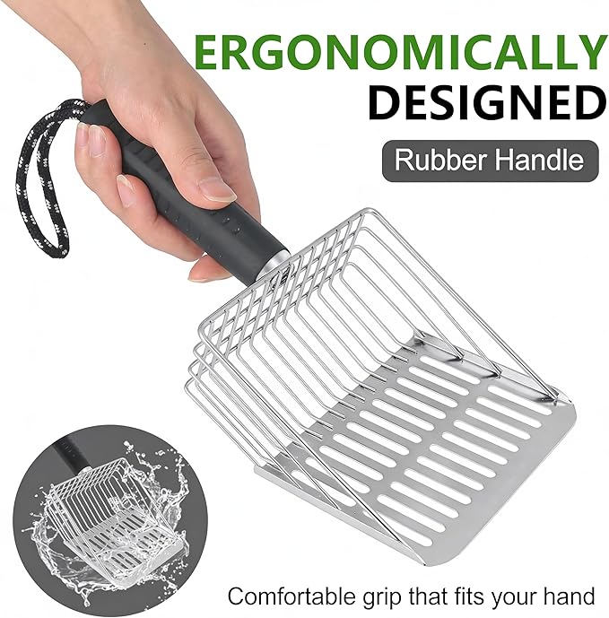 [2026 Version]Efficient Metal Cat Litter Scoop- Stainless Steel Cat Litter Scooper with Holder, Heavy Duty Litter Sifter, Pooper Scooper Kitty Litter Box Scooper-Cat Scooper for Litter Box Cleaning