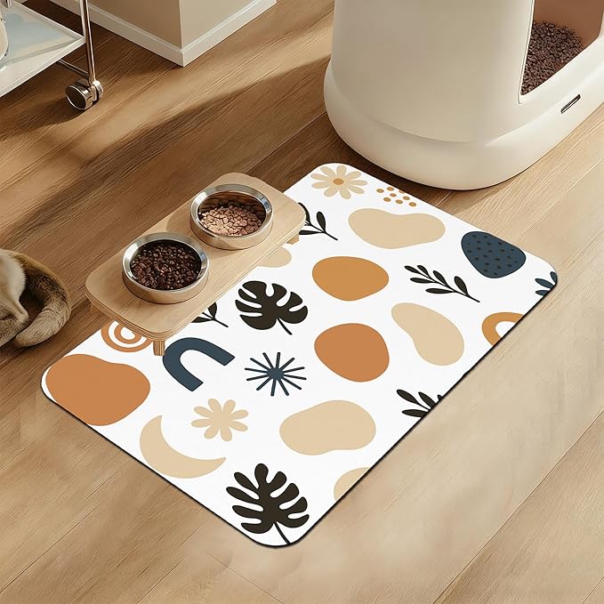 Boho Style Dog Food Mat–Christmas Stocking Absorbent Quick Dry Feeding Placemat for Food and Water Bowls, Non Slip Rubber Backing, Waterproof Pet Supplies for Mess-Free Eating 12"x20"