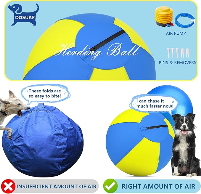 Herding Ball for Dogs and Horses - 18" Dog Herding Ball for Australian Shepherd Collie, Jolly Ball for Dogs Agility Equipment, Herding Ball Durable Bite-Resistant with Reinforced Stitching-Yellow&Blue