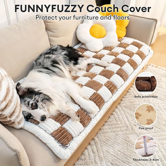 FUNNY FUZZY Pet Couch Covers for Sofa, Couch Covers for Dogs Washable Dog Couch Cover Protector Cream-Colored Furniture Sofa Covers for Dog Handmade Pure Cotton Pet Bed Mat (Brown, 23.6"×70.9")