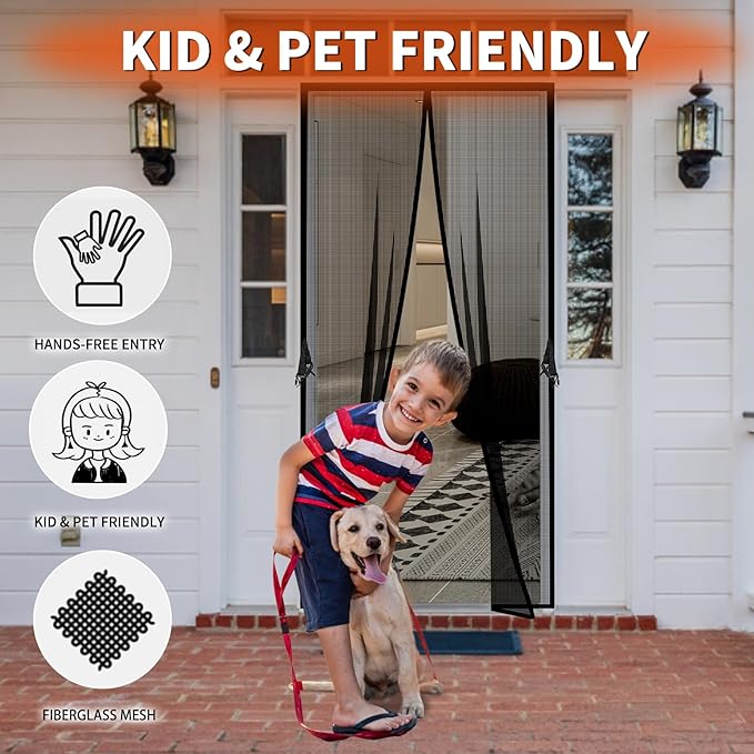 Fiberglass Magnetic Screen Door Fit Door Size 30 x 80 in- Heavy Duty Fiberglass Screen Door Mesh for Interior Door, Patio and Sliding Doors - Door Screen Magnetic Closure Let Fresh Air in