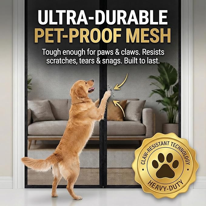 Premium Magnetic Screen Door, Heavy-Duty Reinforced Mesh, Ultra-Dense Weave, Smooth Auto-Close, Pets & Kids – Hands-Free, No-Gap Seal