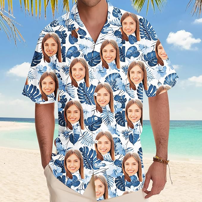 DILYPOD Custom Hawaiian Shirt with Face, Personalized Button Down Hawaiian Shirts for Men, Women, Photo Hawaiians Shirt