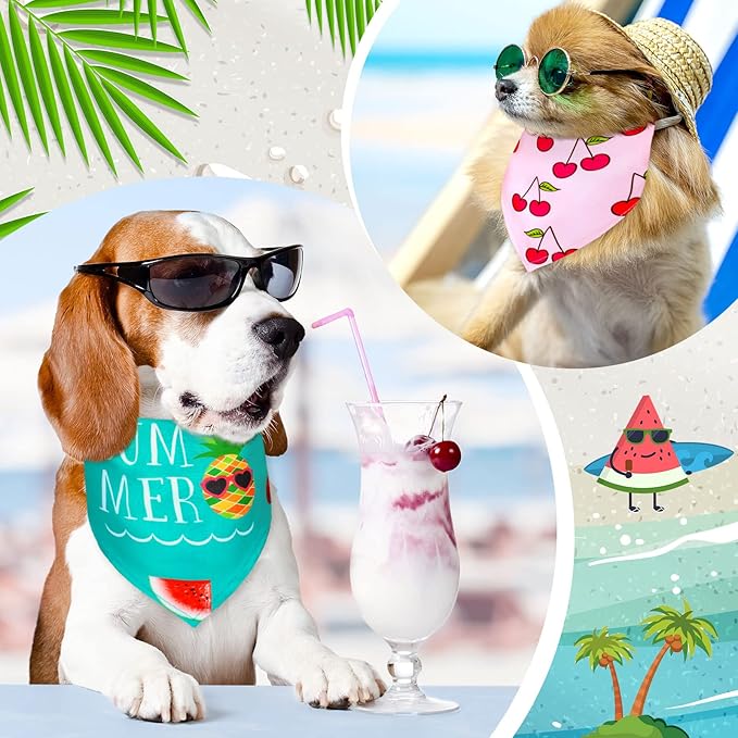 Eccliy 30 Pack Summer Fruit Dog Bandanas Bulk Soft Triangle Dog Scarfs Polyester Bandana Pet Costume Cute Scarf Bibs with Flowers Patterns for Small Medium Large