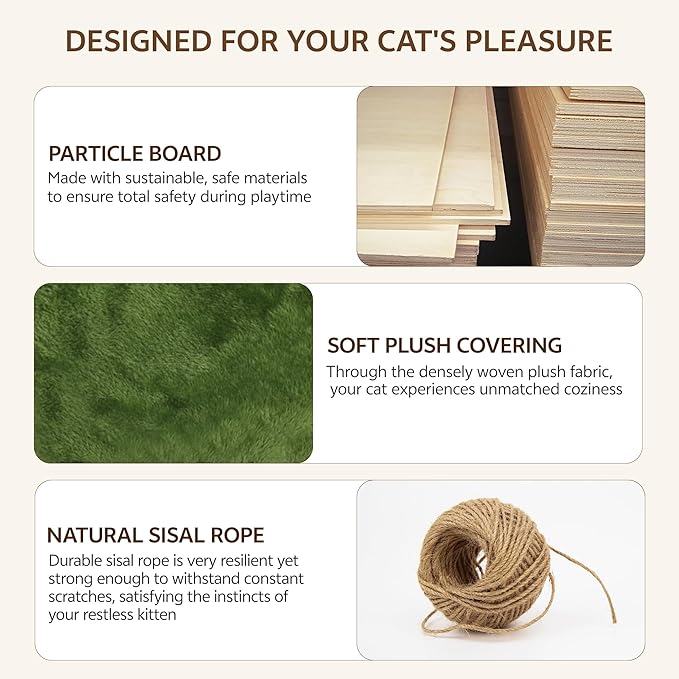 16-in-1 Cat Wall Shelves, Wall Mounted Cats Furniture Set w/Plush Fabric, Cat Climbing Systems, Cats Shelf with 40''L Tunnel, Condos, House, Steps, Bridge Ladder & Scratching Post, Green