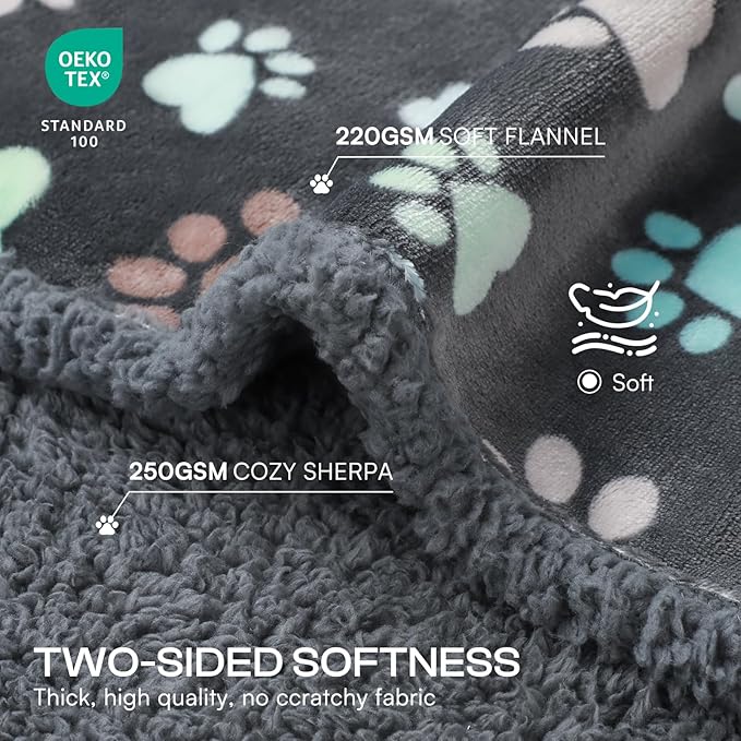Luciphia Waterproof Pet Blankets for Couch Sofa Bed Cover Liquid Pee Proof Washable Soft Fluffy Large Dog Blanket Reversible Furniture Protection Grey Paw Thicken Large（65" x 57"）